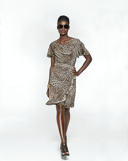 Leopard print Jersey knit bias drape flounce dress