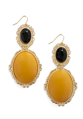 Marigold and black round stone earrings framed-gold