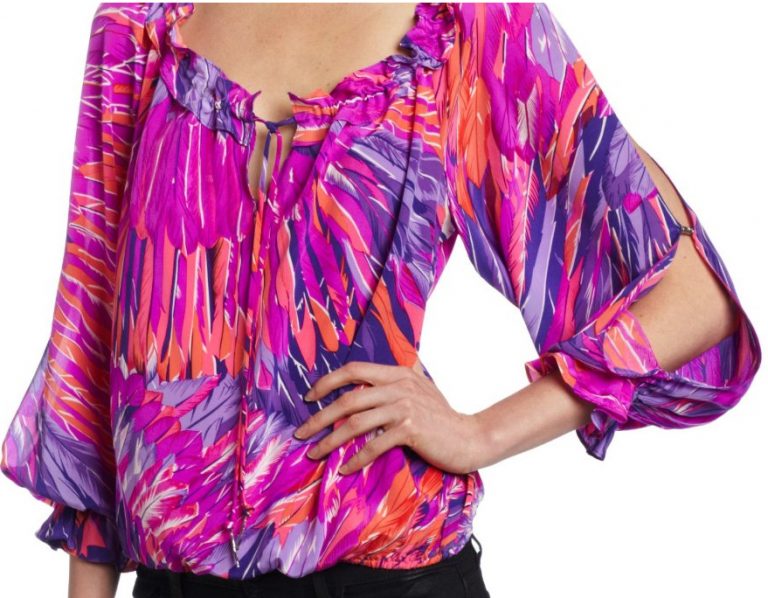 Looking fuchsia coral bright Alice & Trixie Women’s Marguerite Top-Navajo feather coral
