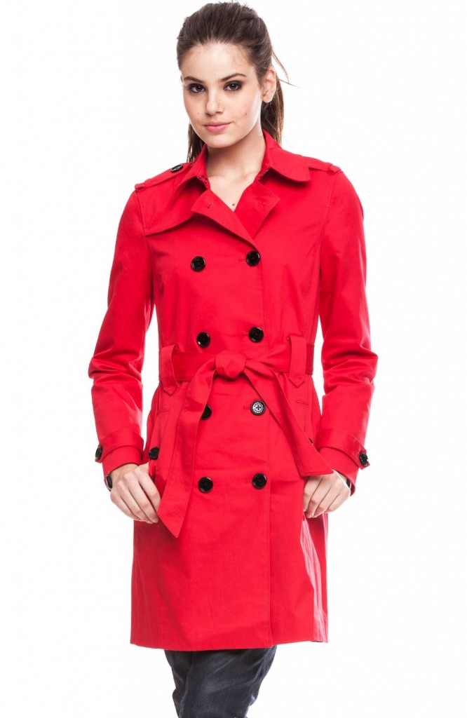Sylvia and her classic red trench coat from Armani Exchange - AvenueSixty