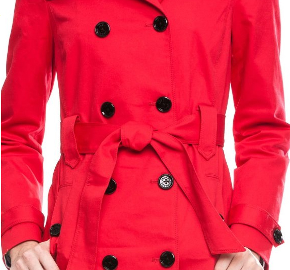Sylvia and her classic red trench coat from Armani Exchange