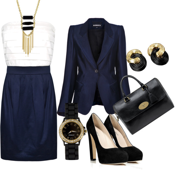 Navy blue and white dress with blakc 