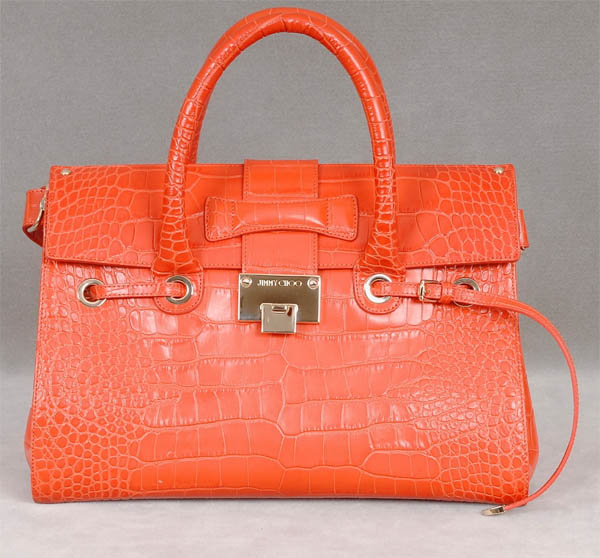 authentic Jimmy Choo Coral Croc Embossed Leather Rosalie Bag