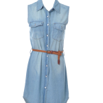 Anna-Kaci S-M Fit Light Blue Faded Denim Button Down Shirt Dress with Pockets $30.90