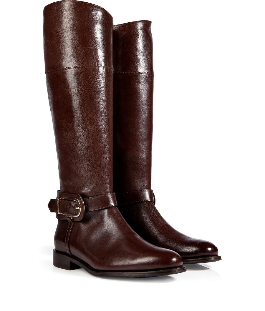Burberry London Leather Winton Riding Boots in Chocolate - AvenueSixty