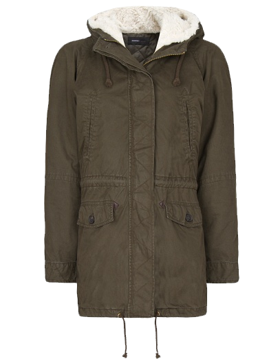 Mango military inspired parka jacket in hunting green
