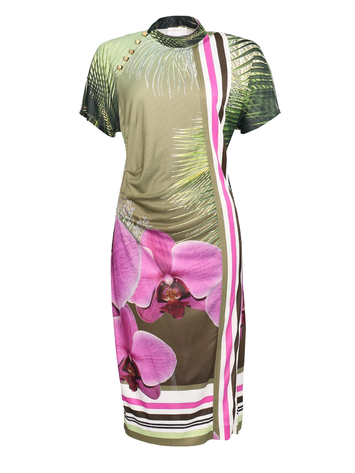 Roberto Cavalli print dress ragtag olive green pink floral
