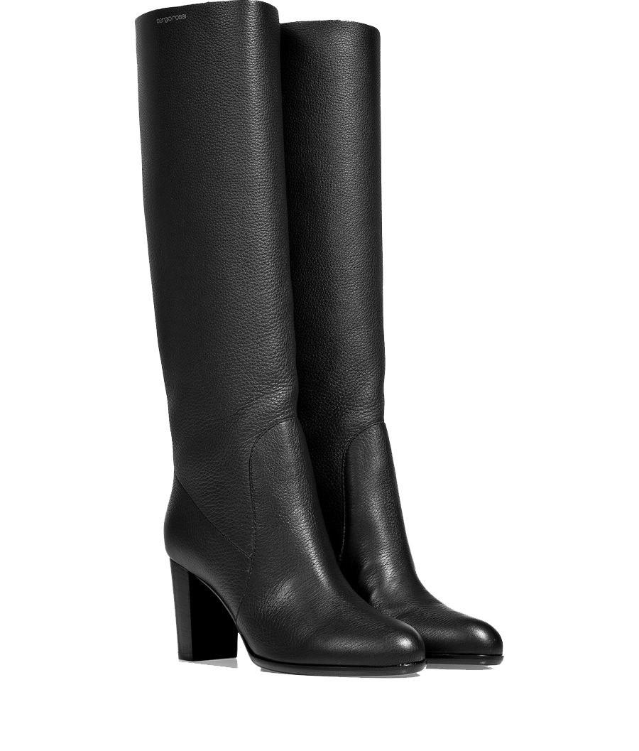 Sergio Rossi Black Grained Calf Leather Boots