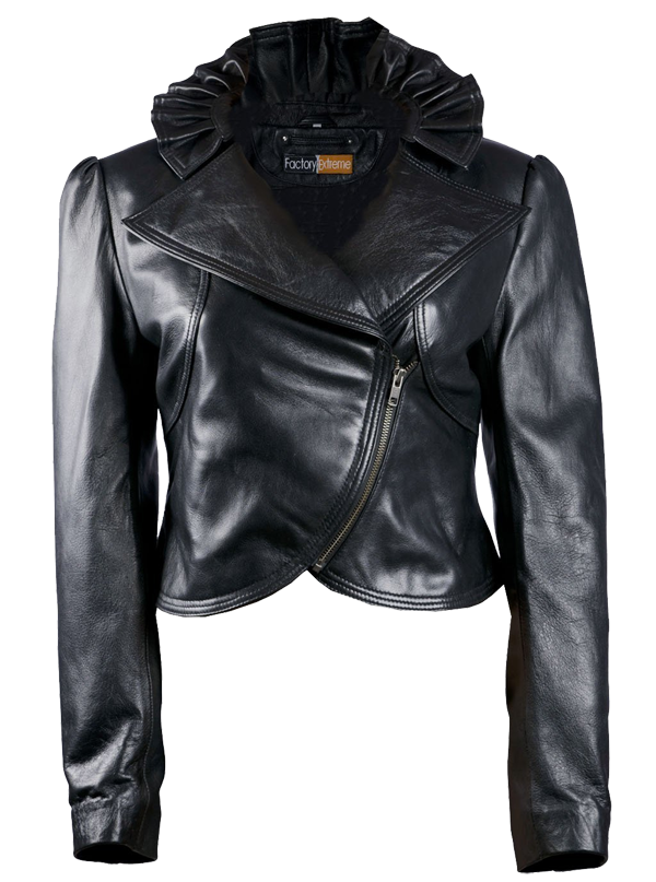 FactoryExtreme Whimsical Victorian Women's Black Biker Leather Jacket