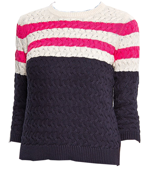 Mango Women's Cable Knit Stripes Cotton Jumper Noemy pink navy white sweater