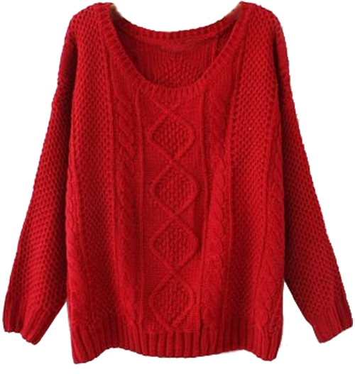 Red Round Neck Broken Stripe Cable Sweater