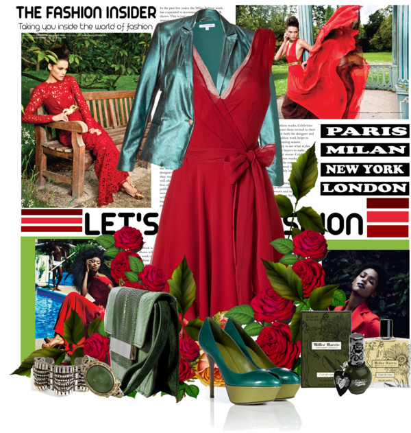 Green shoes red dress green bag green jacket ralph lauren emilio pucci sergio rossi