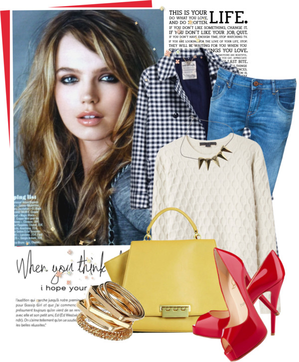 Red shoes and yellow bag by vale-g featuring yellow gold jewelry