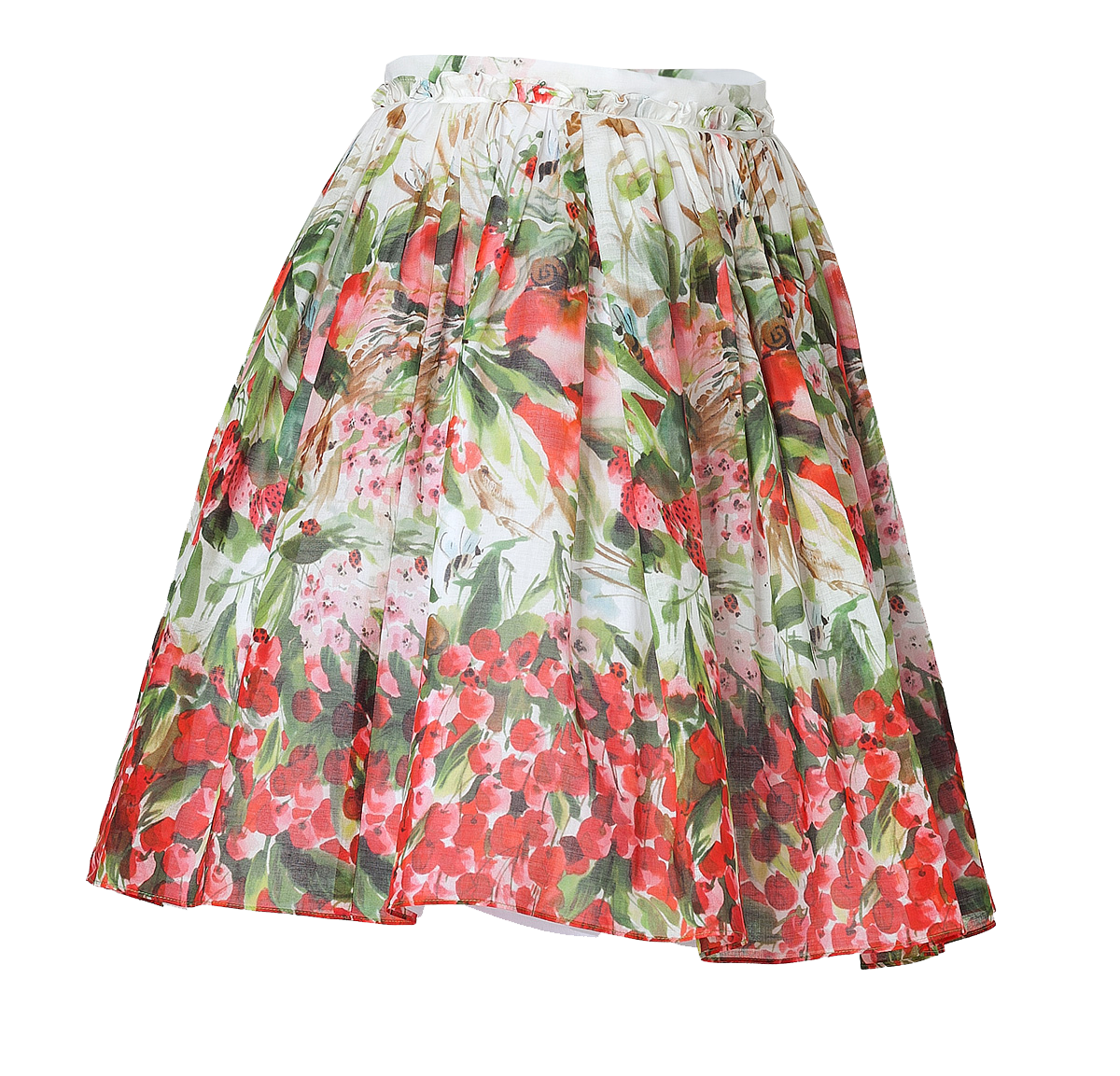 Valentino RED Black Cherry-Multi Watercolor Print Cotton Skirt