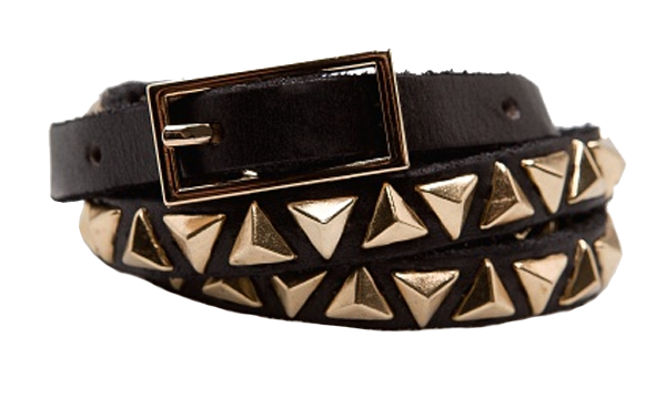 Mango black leather belt with gold pyramid studs