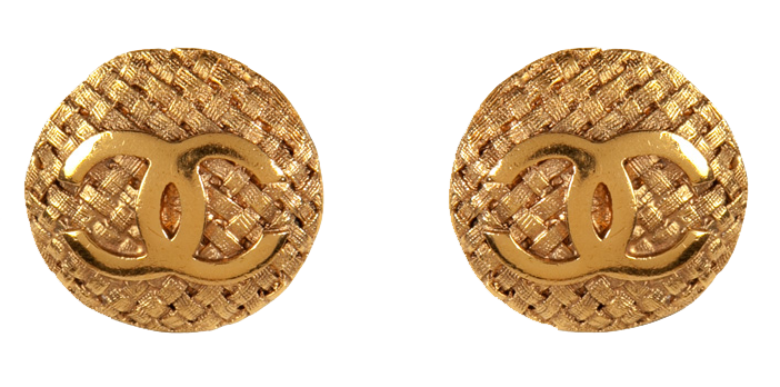 Chanel Vintage Gold-Plated Weave Round Clip Earrings