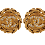 Chanel Vintage Jewelry Gold-Plated Rhinestone CC Earrings