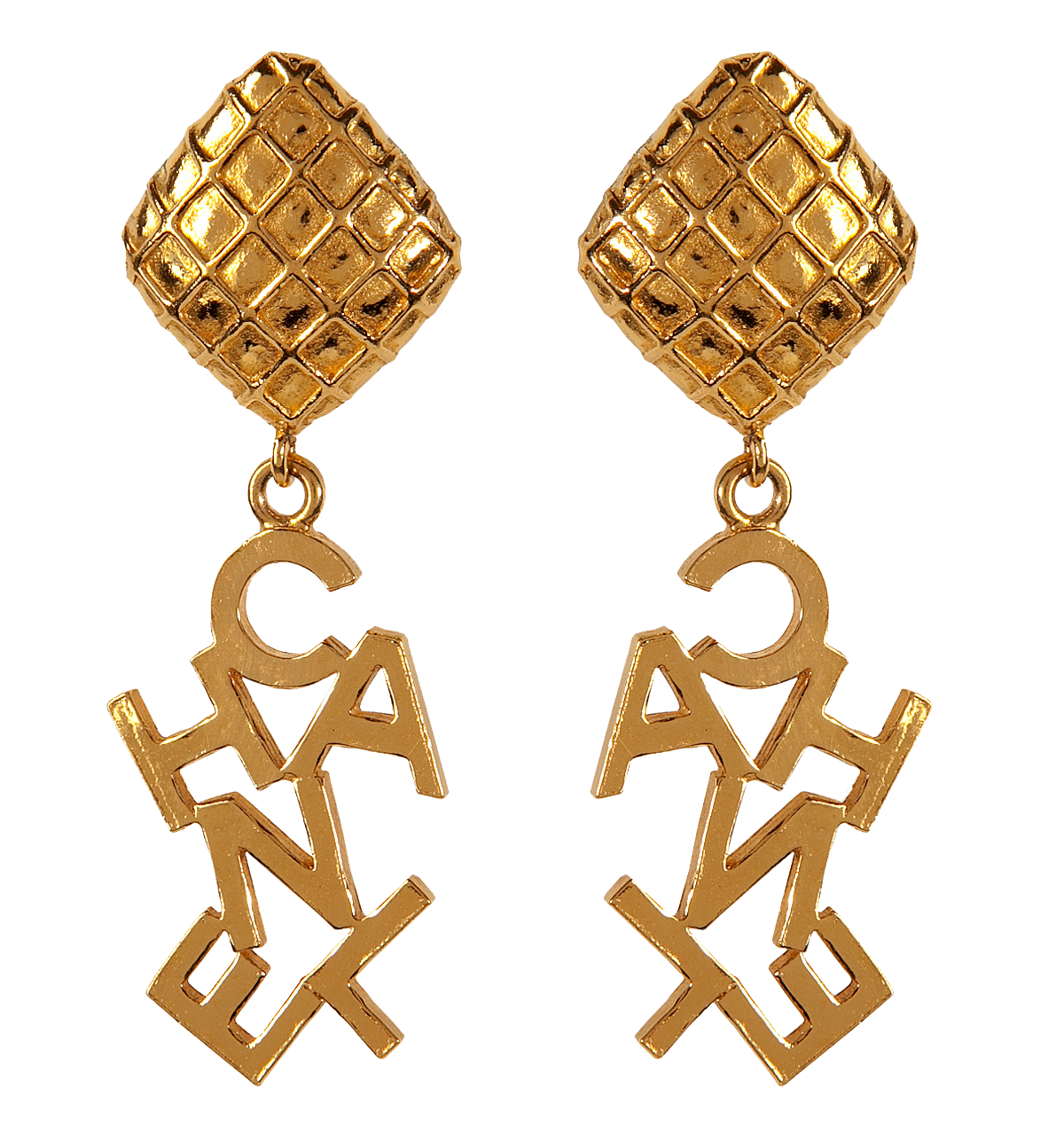 Chanel Vintage Jewelry Gold-Plated Word Drop Earrings
