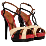 FENDI Sand Black Scarlet Raffia Embossed Leather Platform Sandals