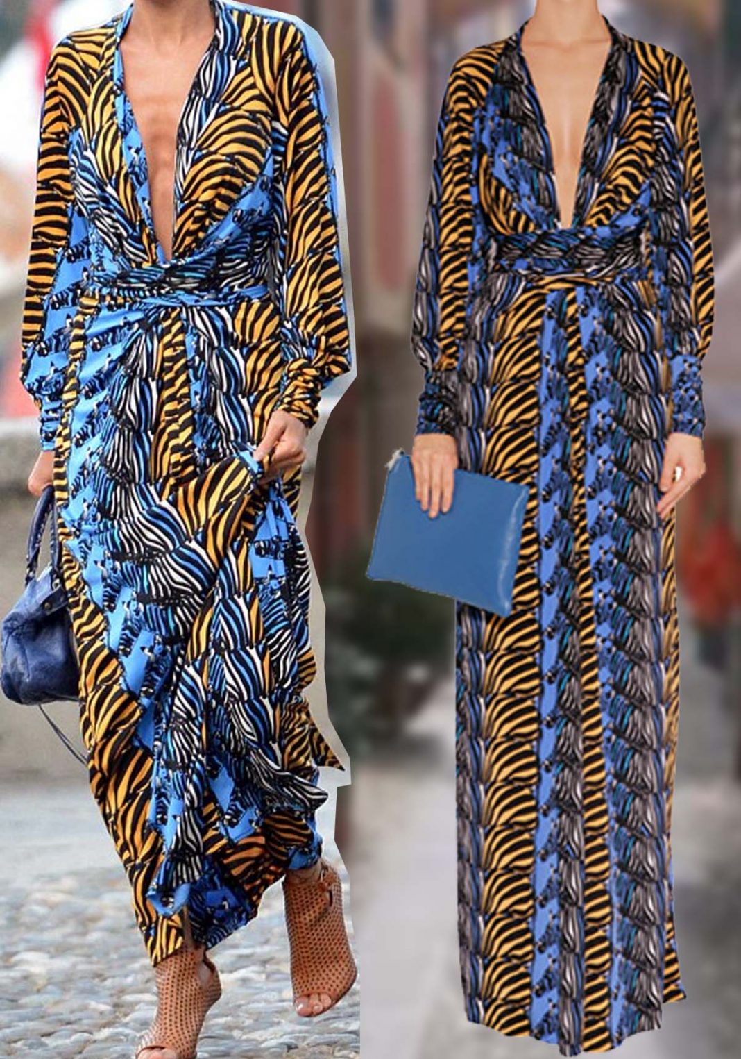 Nicole Richie wearing Issa London denim zebra print maxi silk dress