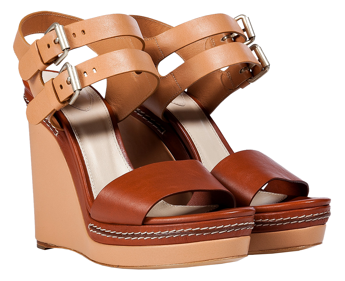 Chloe Nude Chestnut Leather Wedge Sandals