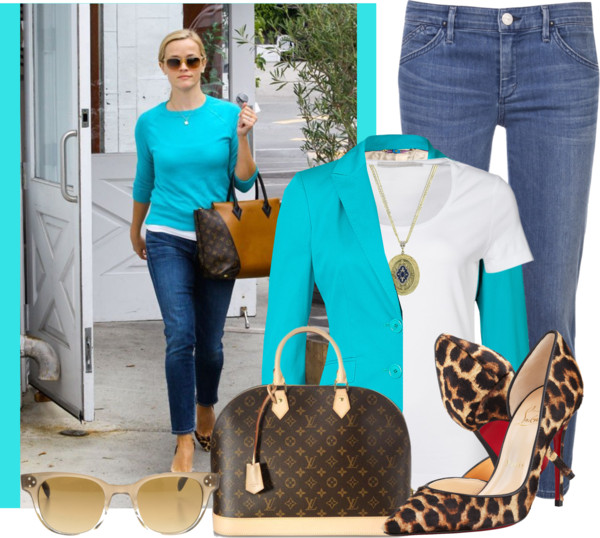 Passport basic white t-shirt Etro Turquoise Cotton Stretch Blazer The Row skinny leg jeans Louis Vuitton monogrammed bag 1928 antique necklace Oliver Peoples sunglasses