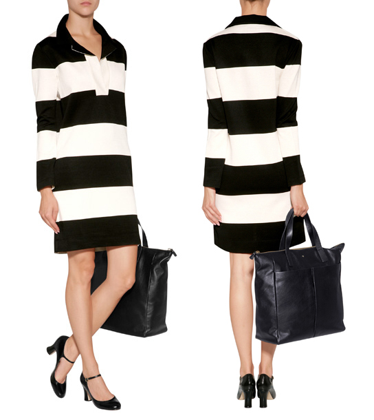 SONIA RYKIEL black off white stripe knit dress long sleeves