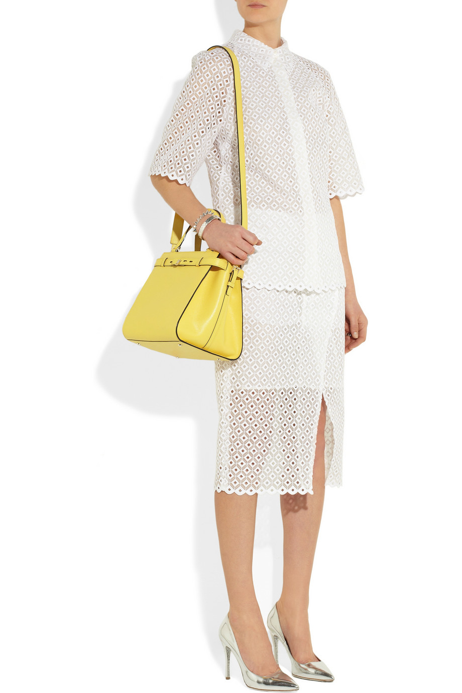 Valextra yellow b-cube textured leather bag