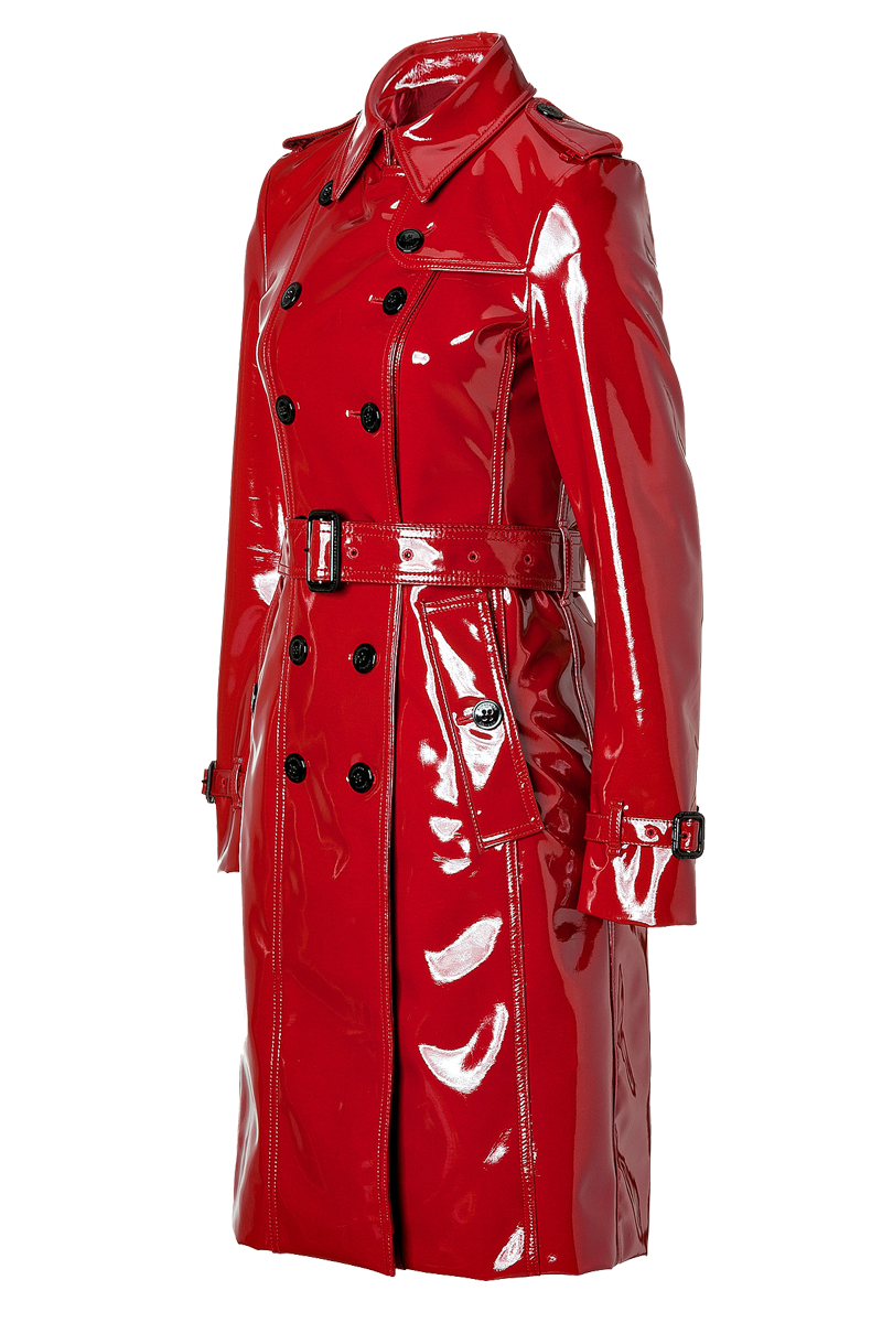 Burberry London lacquer red Queenscourt Trench Coat side view