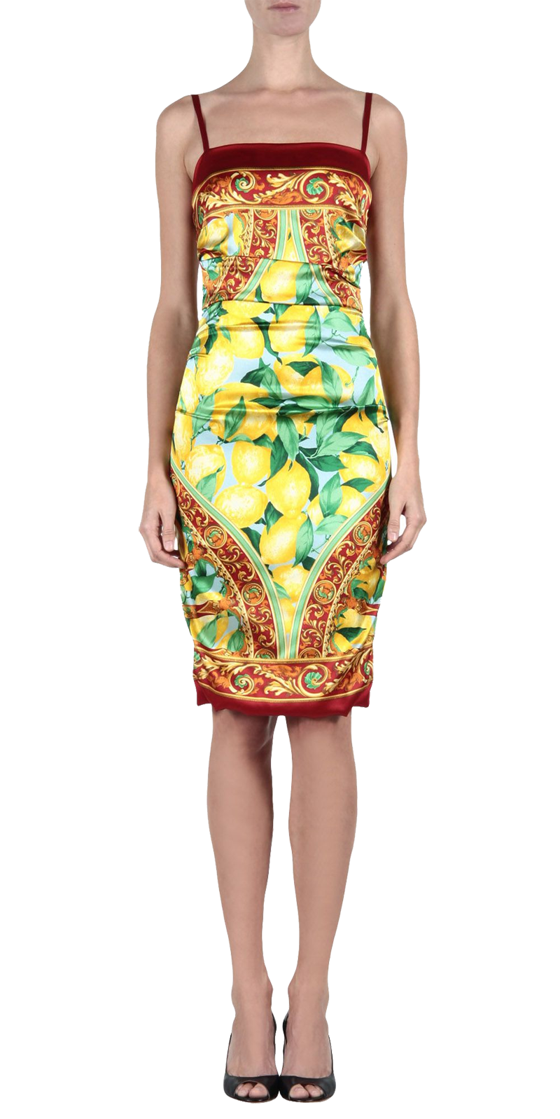Dolce & Gabbana lemons yellow green red spaghetti strap silk print dress