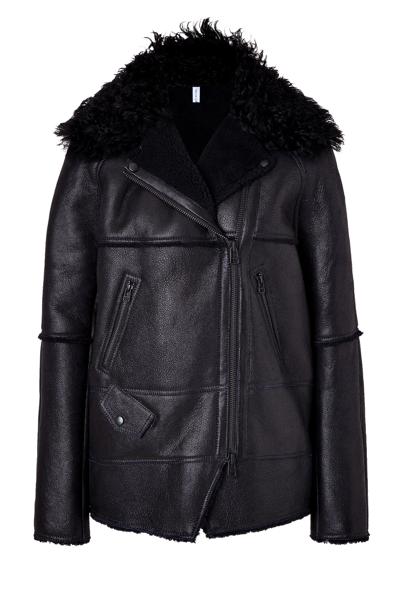 Faith Connexion Leather Shearling Bearn Coat in Navy