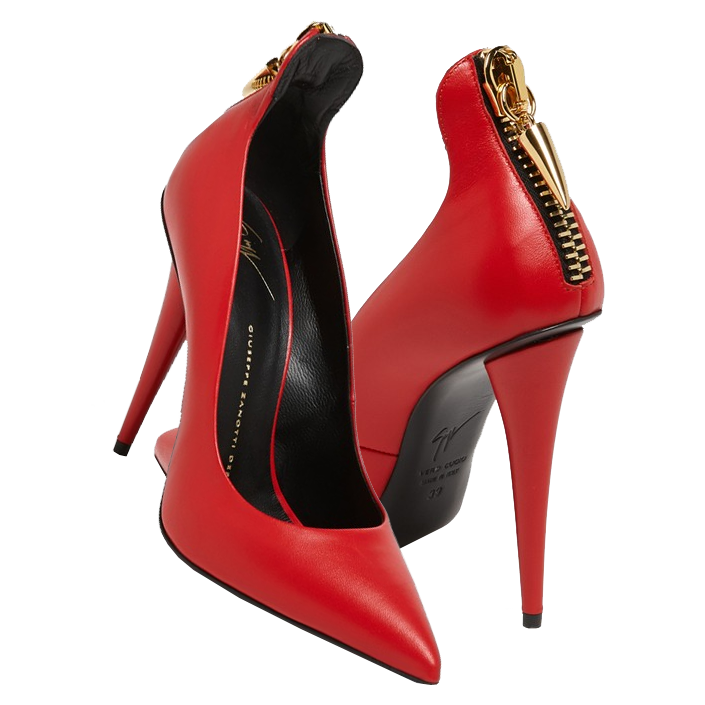Paula Patton's red Giuseppe Zanotti red pointy toe pumps with gold back zipper