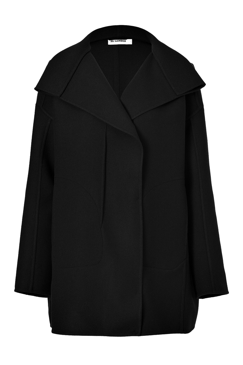Jill Sander Black wool open collar coat
