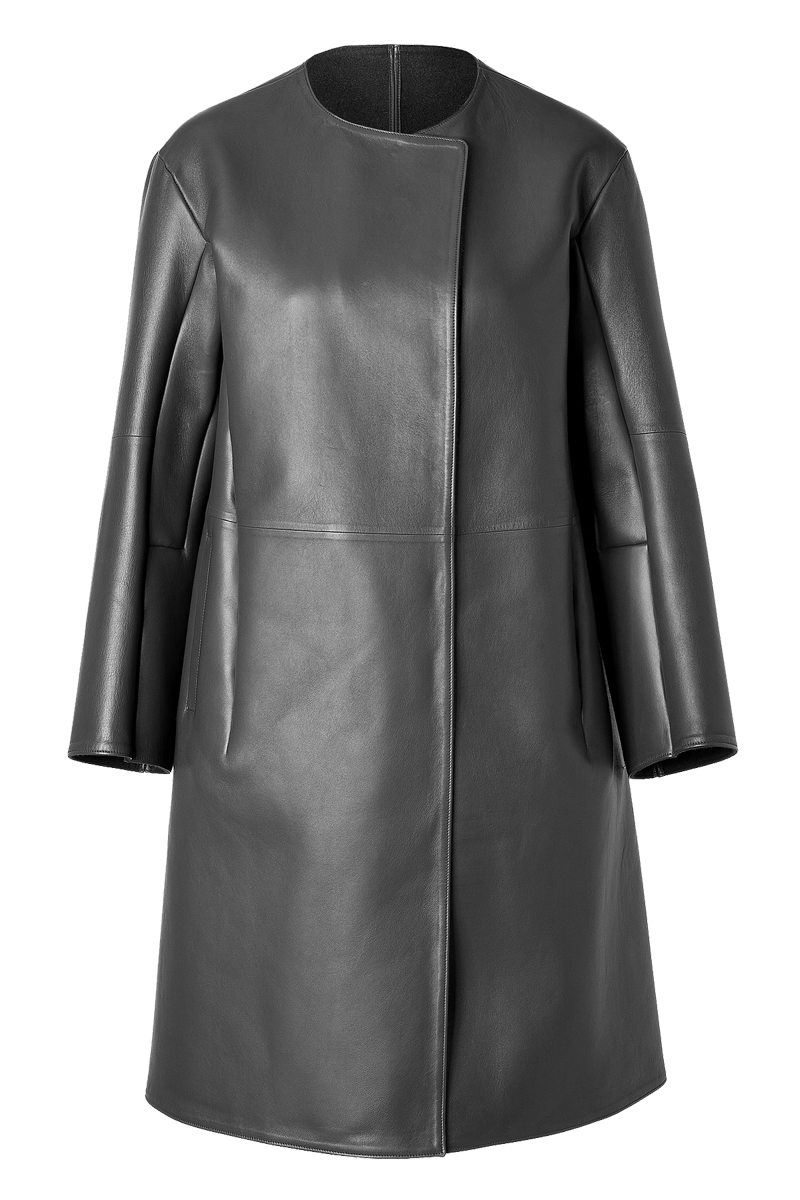 Jill Sander Leather Portorico Coat in Anthracite
