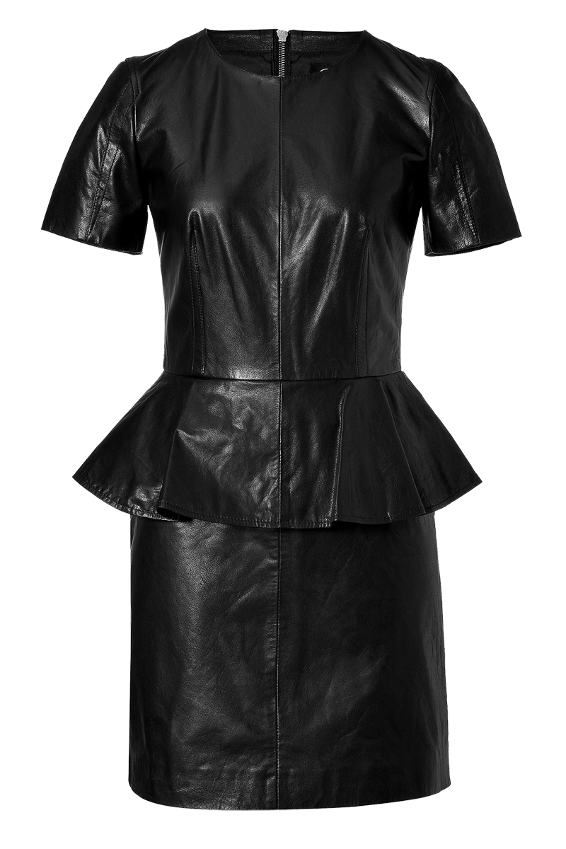McQ Alexander McQueen black leather peplum short sleeve dress