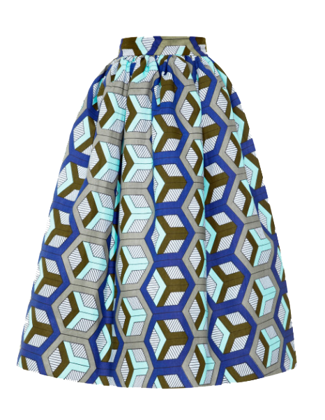 Stella Jean Sauda all-over geometric cube print full skirt