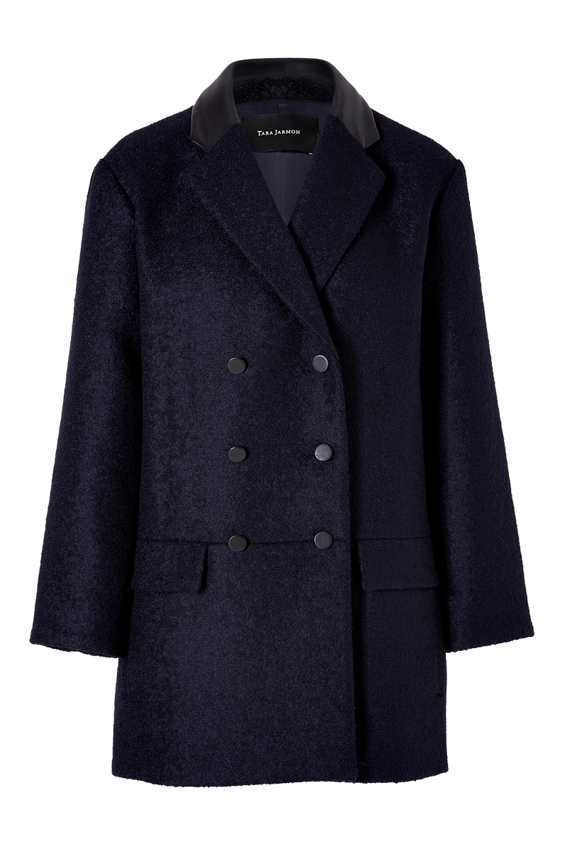 Tara Jarmon navy blue wool blend pea coat
