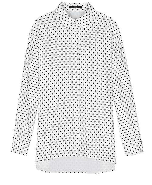 Tibi printed long sleeve collared Hexadot peekaboo blouse