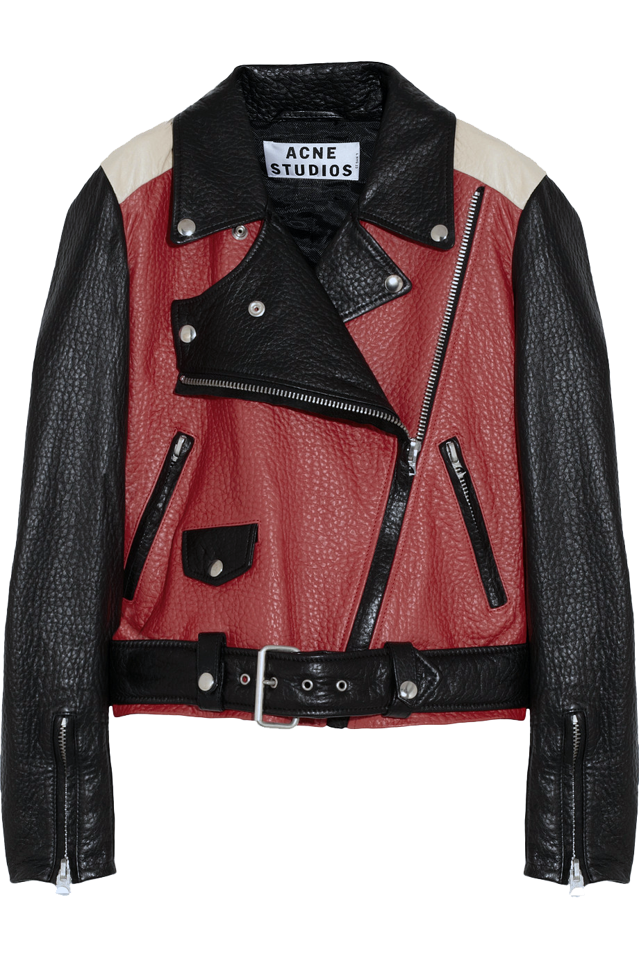 Acne Studios Black Red pebbled leather Merci biker jacket open