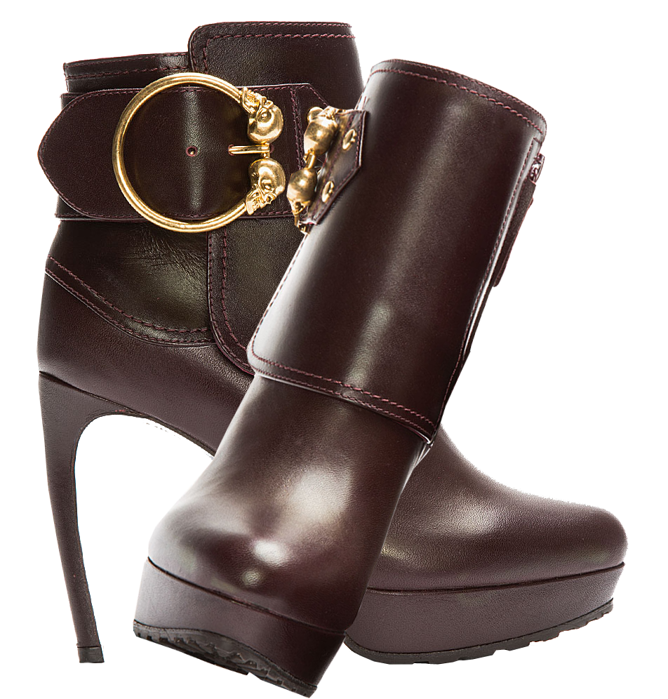 Alexander McQueen Burgundy Leather Twin Skull Buckled Armadillo Boots