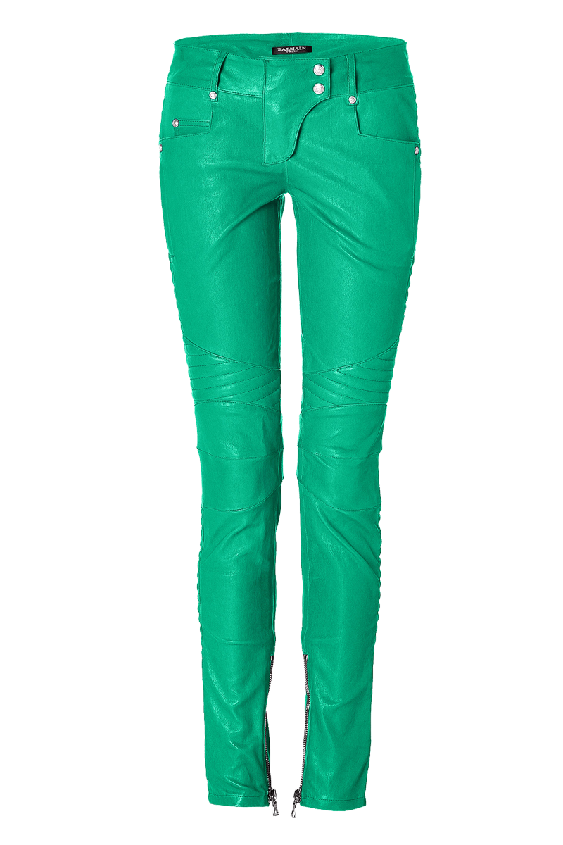 Balmain green Low Rise Leather Biker Pants