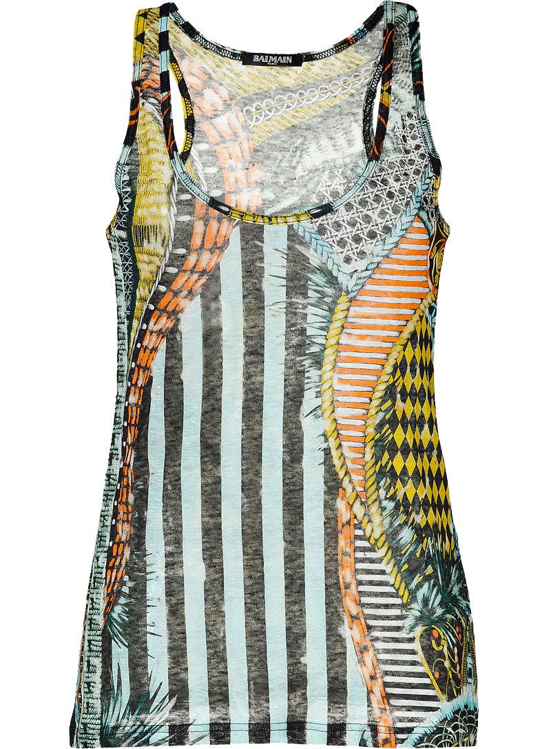Balmain scoop neck sleeveless print Multicolored Linen Tank Top