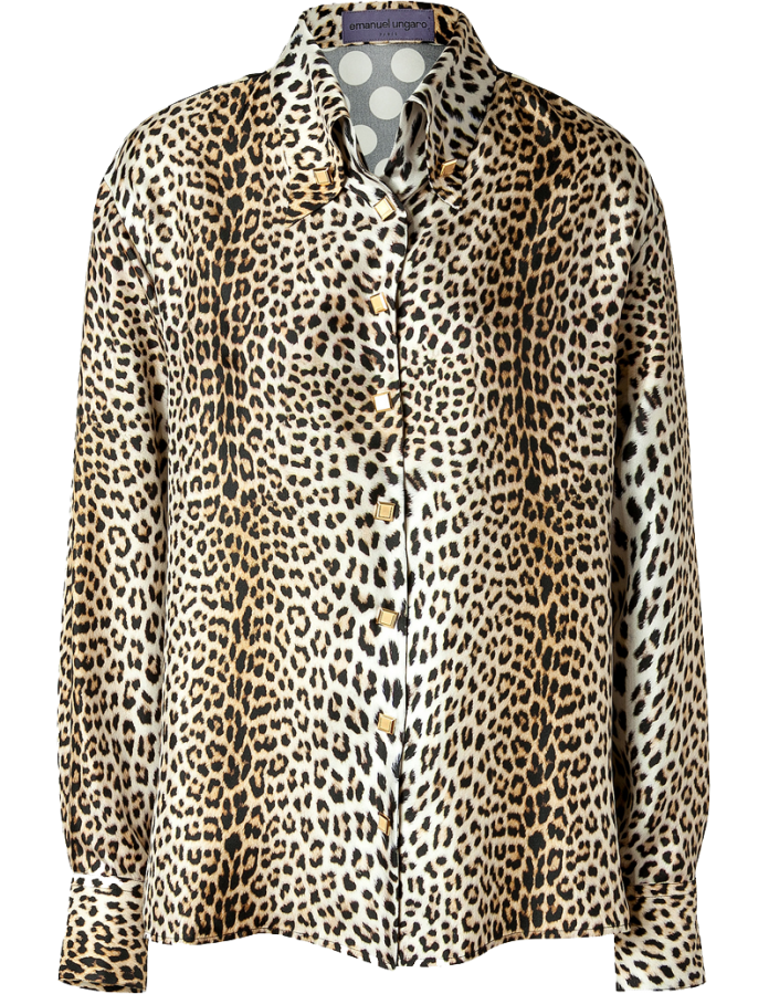 Emanuel Ungaro Silk Leopard print front polka dot back button down blouse