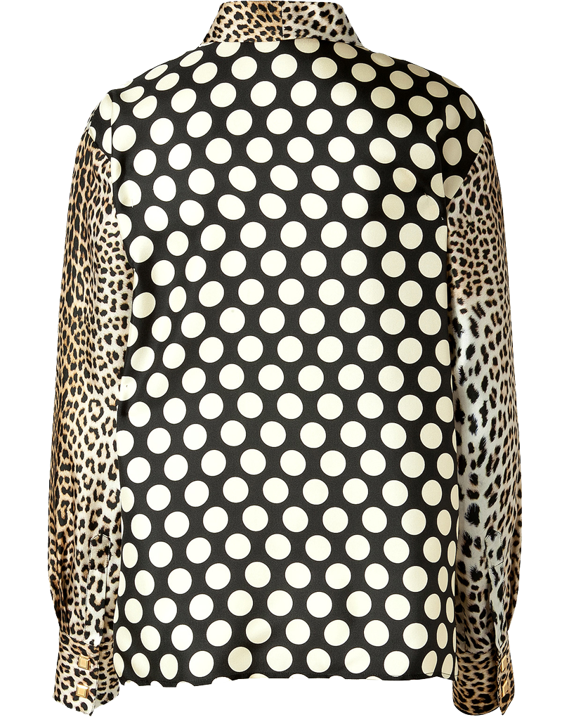 Emanuel Ungaro Silk Leopard print front polka dot back button down blouse back view