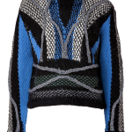 Peter Pilotto Black royal blue cream grey textural knit round neck pullover sweater