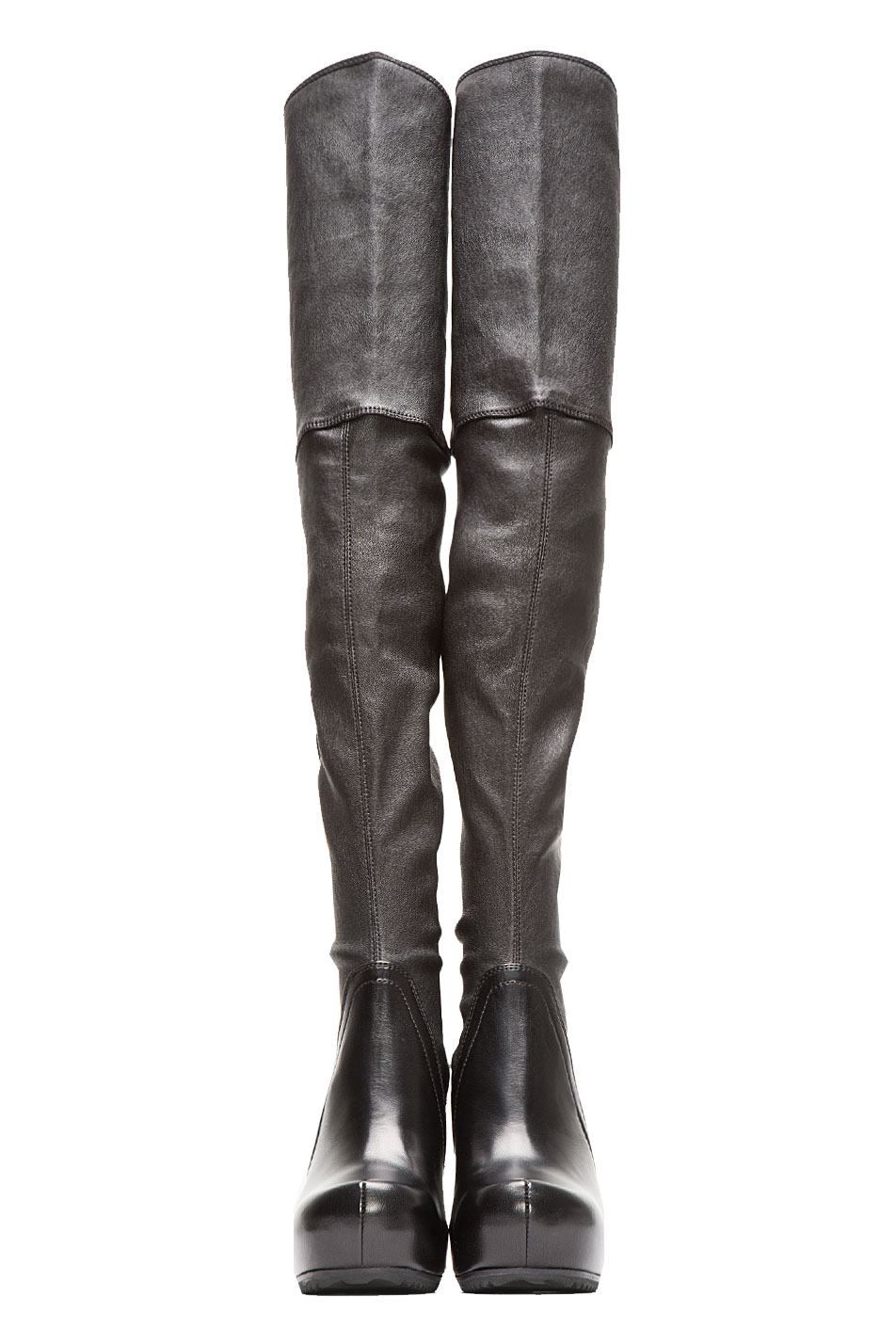 Rick Owens Black Stretch Leather Over The Knee Wedge Boots