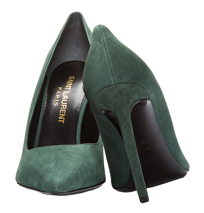 Saint Laurent green suede pointed toe pumps green shoes