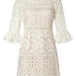 Anna Sui cream crochet lace scalloped hemline ruffle sleeved dress