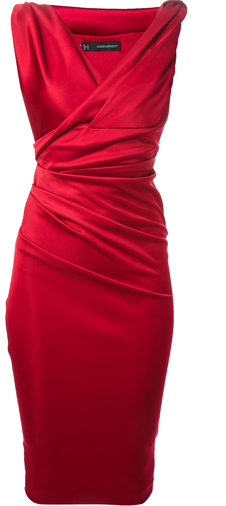Dsquared2 red satin sleeveless gathered cocktail dress