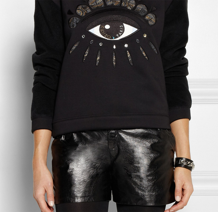 KENZO Eye-embellished neoprene-effect and fleece sweatshirt Theysken's Theory shorts